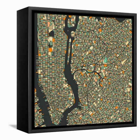 Manhattan Map-Blue Jazzberry-Framed Stretched Canvas