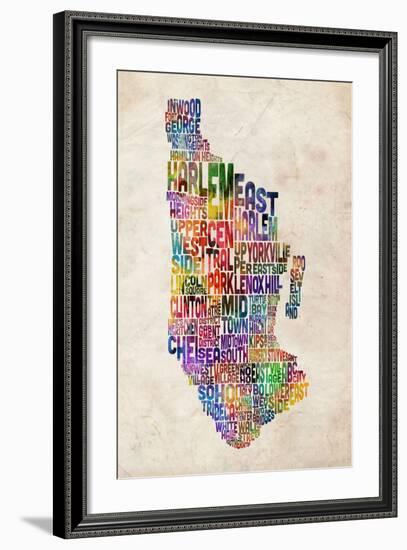 Manhattan New York Text Map-Michael Tompsett-Framed Art Print