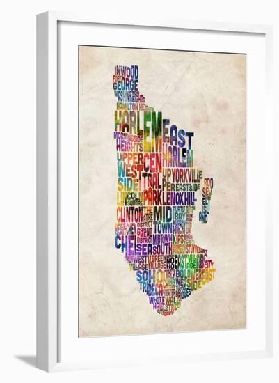 Manhattan New York Text Map-Michael Tompsett-Framed Art Print