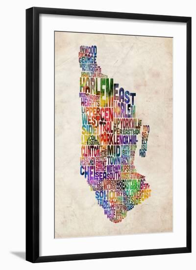 Manhattan New York Text Map-Michael Tompsett-Framed Art Print