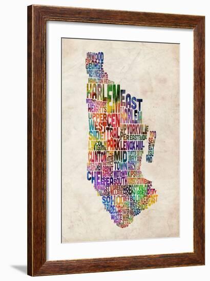 Manhattan New York Text Map-Michael Tompsett-Framed Art Print