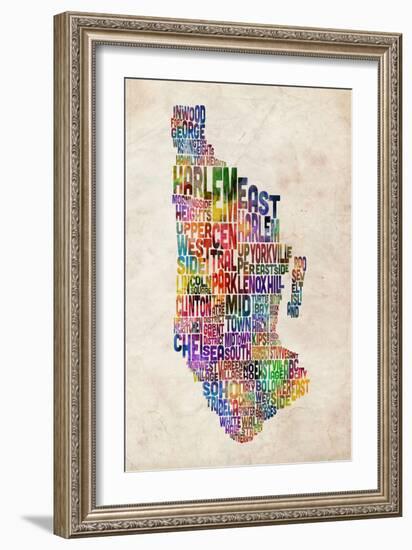 Manhattan New York Text Map-Michael Tompsett-Framed Art Print