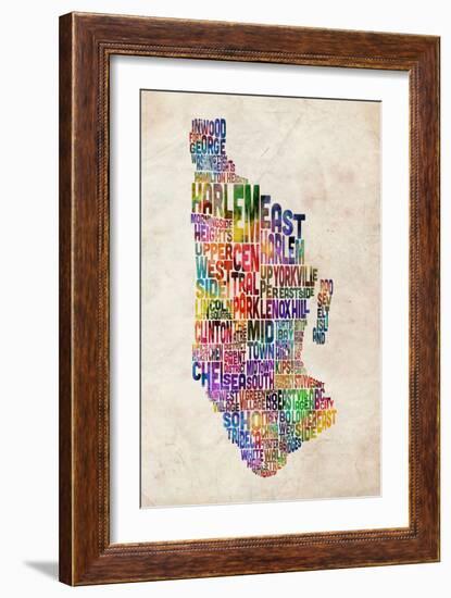 Manhattan New York Text Map-Michael Tompsett-Framed Art Print