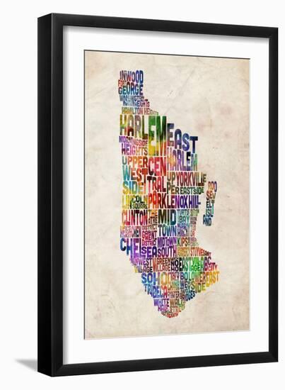 Manhattan New York Text Map-Michael Tompsett-Framed Premium Giclee Print