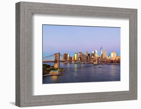 Manhattan, New York, USA. Sunrise view of Manhattan and the Brooklyn Bridge.-Emily Wilson-Framed Photographic Print