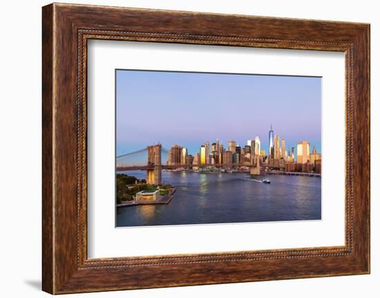 Manhattan, New York, USA. Sunrise view of Manhattan and the Brooklyn Bridge.-Emily Wilson-Framed Photographic Print