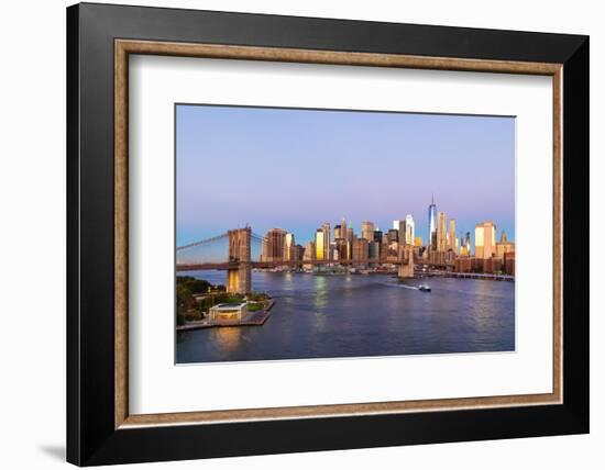 Manhattan, New York, USA. Sunrise view of Manhattan and the Brooklyn Bridge.-Emily Wilson-Framed Photographic Print