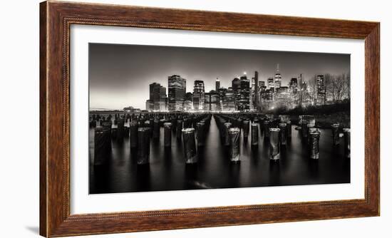 Manhattan Nightscape Viewed from Brooklyn, New York City-George Oze-Framed Photographic Print