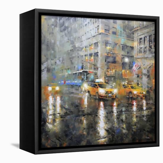 Manhattan Orange Rain-Mark Lague-Framed Stretched Canvas