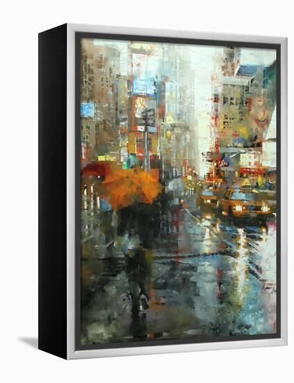 Manhattan Orange Umbrella-Mark Lague-Framed Stretched Canvas