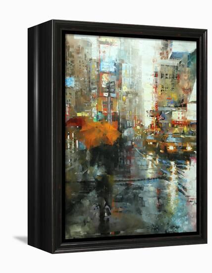 Manhattan Orange Umbrella-Mark Lague-Framed Stretched Canvas