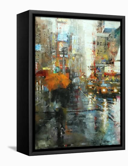 Manhattan Orange Umbrella-Mark Lague-Framed Stretched Canvas