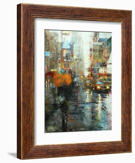 Manhattan Orange Umbrella-Mark Lague-Framed Art Print