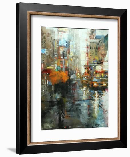 Manhattan Orange Umbrella-Mark Lague-Framed Art Print