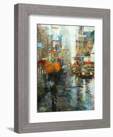 Manhattan Orange Umbrella-Mark Lague-Framed Art Print