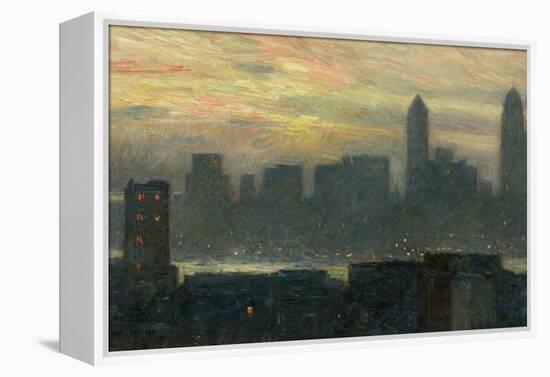 Manhattan's Misty Sunset, 1911-Childe Hassam-Framed Premier Image Canvas