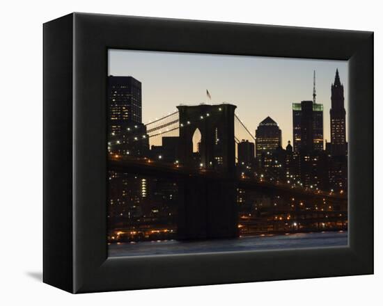 Manhattan Skyline and Brooklyn Bridge at Dusk, New York City, New York, USA-Amanda Hall-Framed Premier Image Canvas