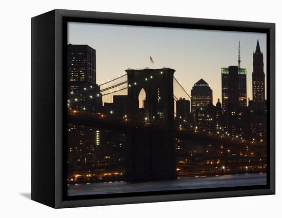 Manhattan Skyline and Brooklyn Bridge at Dusk, New York City, New York, USA-Amanda Hall-Framed Premier Image Canvas