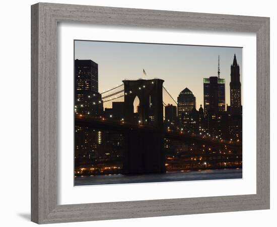 Manhattan Skyline and Brooklyn Bridge at Dusk, New York City, New York, USA-Amanda Hall-Framed Photographic Print