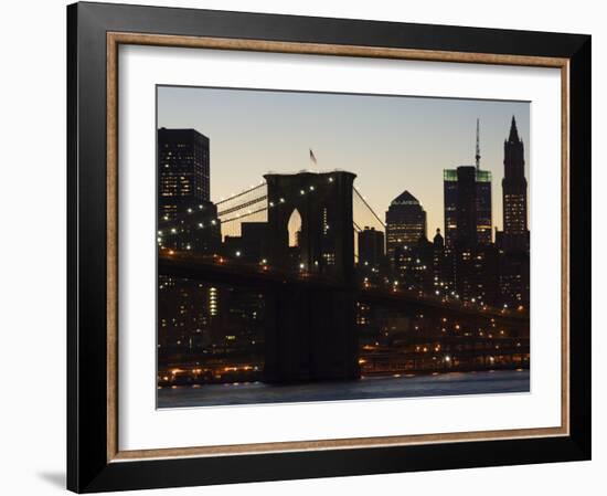 Manhattan Skyline and Brooklyn Bridge at Dusk, New York City, New York, USA-Amanda Hall-Framed Photographic Print