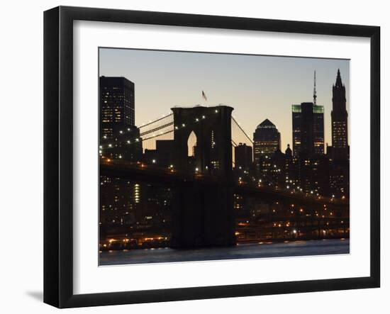 Manhattan Skyline and Brooklyn Bridge at Dusk, New York City, New York, USA-Amanda Hall-Framed Photographic Print