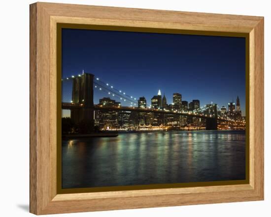 Manhattan Skyline and Brooklyn Bridge at Dusk, New York City, New York, USA-Amanda Hall-Framed Premier Image Canvas