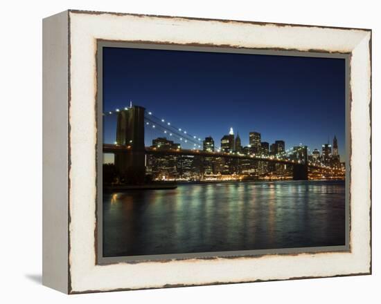 Manhattan Skyline and Brooklyn Bridge at Dusk, New York City, New York, USA-Amanda Hall-Framed Premier Image Canvas