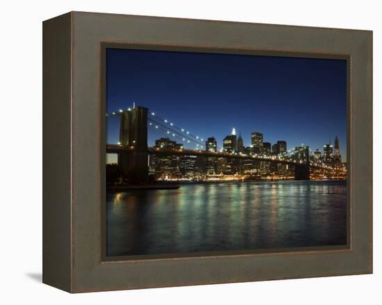 Manhattan Skyline and Brooklyn Bridge at Dusk, New York City, New York, USA-Amanda Hall-Framed Premier Image Canvas