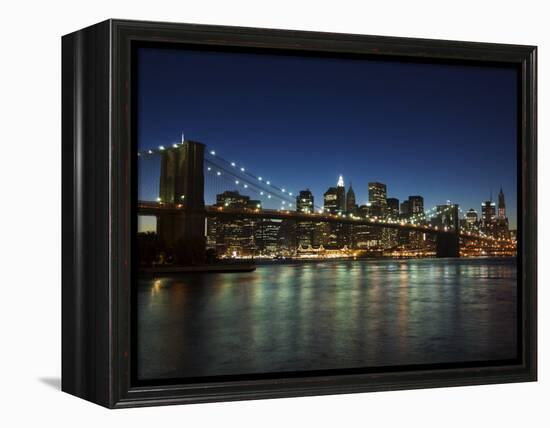 Manhattan Skyline and Brooklyn Bridge at Dusk, New York City, New York, USA-Amanda Hall-Framed Premier Image Canvas