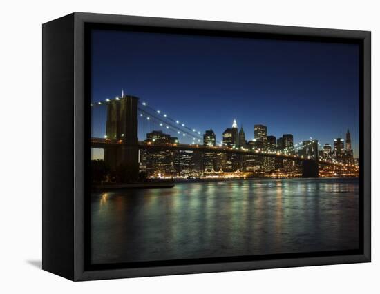 Manhattan Skyline and Brooklyn Bridge at Dusk, New York City, New York, USA-Amanda Hall-Framed Premier Image Canvas