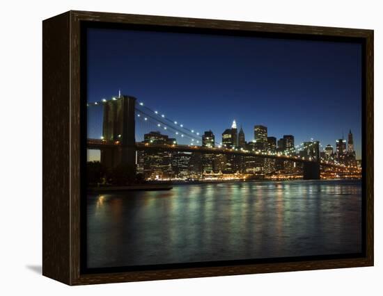 Manhattan Skyline and Brooklyn Bridge at Dusk, New York City, New York, USA-Amanda Hall-Framed Premier Image Canvas