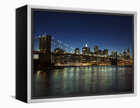 Manhattan Skyline and Brooklyn Bridge at Dusk, New York City, New York, USA-Amanda Hall-Framed Premier Image Canvas
