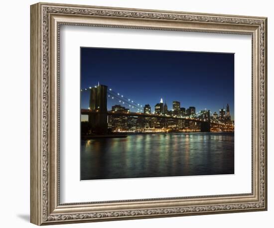 Manhattan Skyline and Brooklyn Bridge at Dusk, New York City, New York, USA-Amanda Hall-Framed Photographic Print