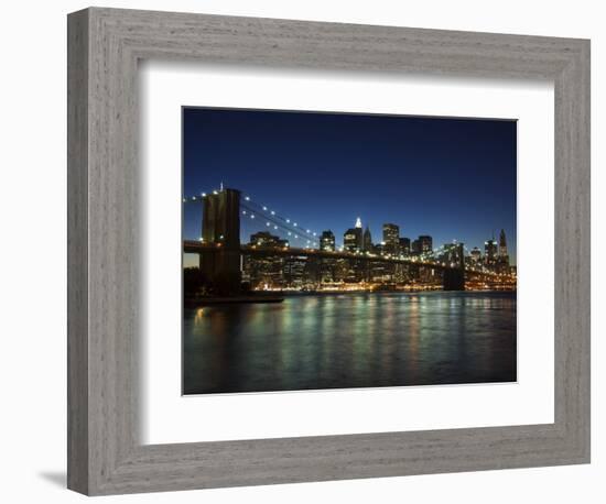 Manhattan Skyline and Brooklyn Bridge at Dusk, New York City, New York, USA-Amanda Hall-Framed Photographic Print