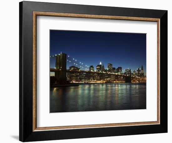 Manhattan Skyline and Brooklyn Bridge at Dusk, New York City, New York, USA-Amanda Hall-Framed Photographic Print