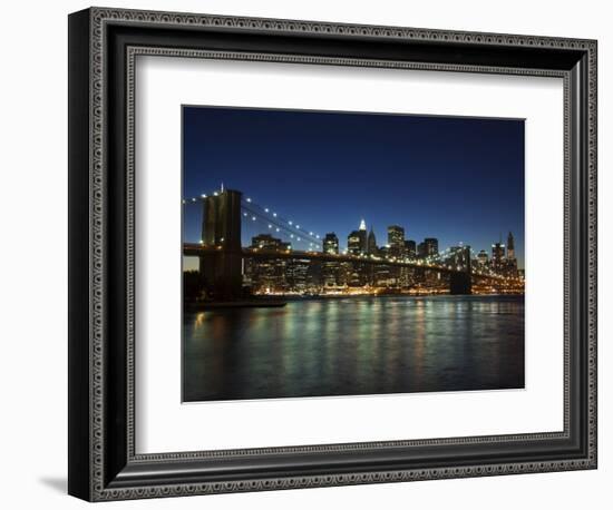 Manhattan Skyline and Brooklyn Bridge at Dusk, New York City, New York, USA-Amanda Hall-Framed Photographic Print