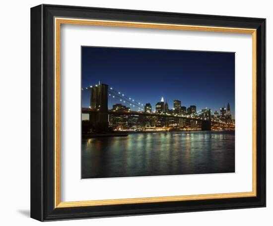 Manhattan Skyline and Brooklyn Bridge at Dusk, New York City, New York, USA-Amanda Hall-Framed Photographic Print