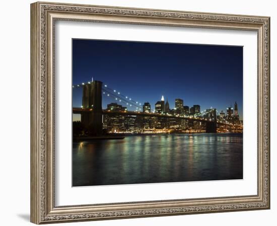 Manhattan Skyline and Brooklyn Bridge at Dusk, New York City, New York, USA-Amanda Hall-Framed Photographic Print