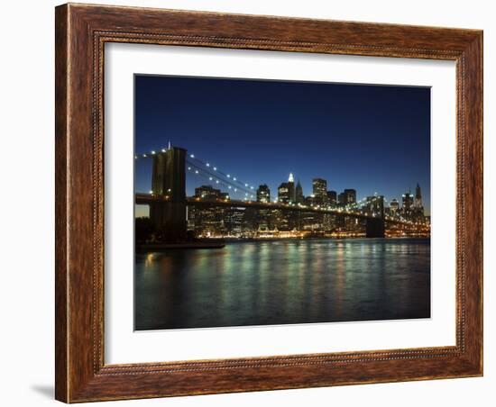 Manhattan Skyline and Brooklyn Bridge at Dusk, New York City, New York, USA-Amanda Hall-Framed Photographic Print