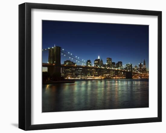 Manhattan Skyline and Brooklyn Bridge at Dusk, New York City, New York, USA-Amanda Hall-Framed Photographic Print