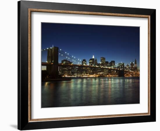 Manhattan Skyline and Brooklyn Bridge at Dusk, New York City, New York, USA-Amanda Hall-Framed Photographic Print