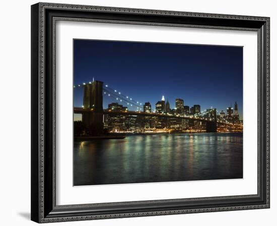 Manhattan Skyline and Brooklyn Bridge at Dusk, New York City, New York, USA-Amanda Hall-Framed Photographic Print