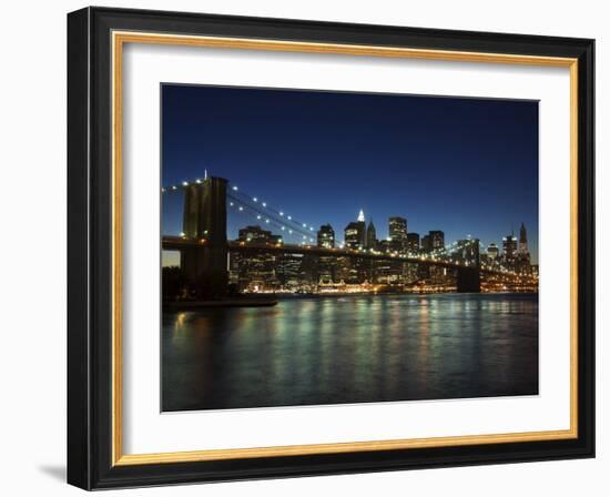 Manhattan Skyline and Brooklyn Bridge at Dusk, New York City, New York, USA-Amanda Hall-Framed Photographic Print