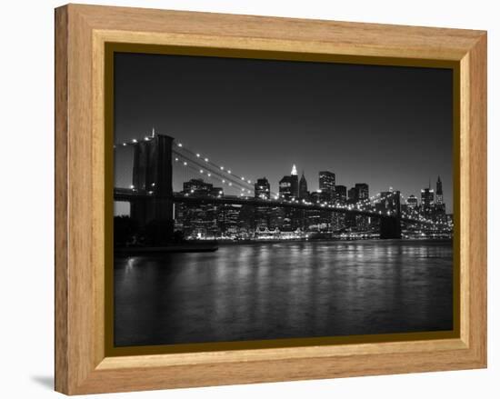 Manhattan Skyline and Brooklyn Bridge at Dusk, New York City, New York, USA-Amanda Hall-Framed Premier Image Canvas