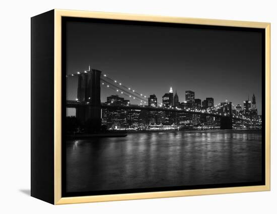 Manhattan Skyline and Brooklyn Bridge at Dusk, New York City, New York, USA-Amanda Hall-Framed Premier Image Canvas