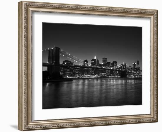 Manhattan Skyline and Brooklyn Bridge at Dusk, New York City, New York, USA-Amanda Hall-Framed Photographic Print