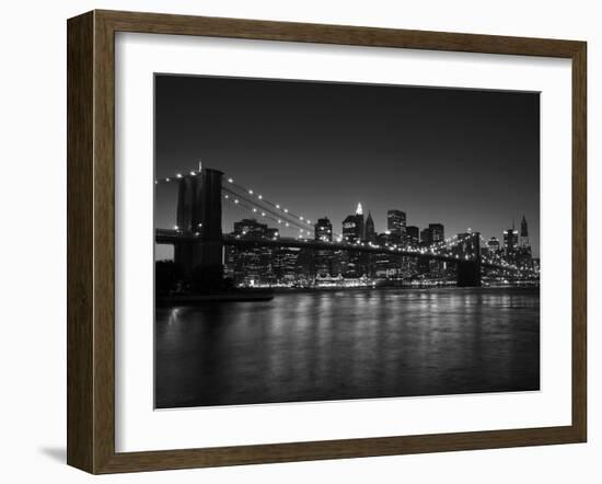 Manhattan Skyline and Brooklyn Bridge at Dusk, New York City, New York, USA-Amanda Hall-Framed Photographic Print