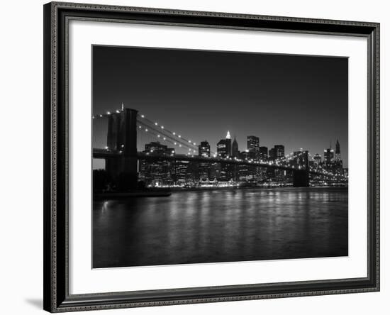 Manhattan Skyline and Brooklyn Bridge at Dusk, New York City, New York, USA-Amanda Hall-Framed Photographic Print