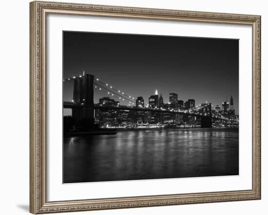 Manhattan Skyline and Brooklyn Bridge at Dusk, New York City, New York, USA-Amanda Hall-Framed Photographic Print