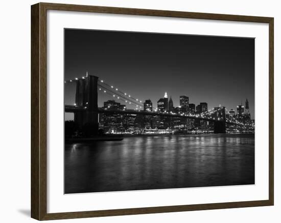 Manhattan Skyline and Brooklyn Bridge at Dusk, New York City, New York, USA-Amanda Hall-Framed Photographic Print